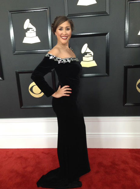 Felicia Rojas on the red carpet at the 2017 Grammys