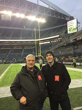 Brian Hill with his father Steve in Seattle with the Rams