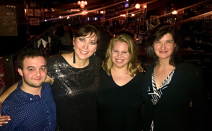 Photo of alumna Jennifer Rowley with BW alumni at "Tosca"
