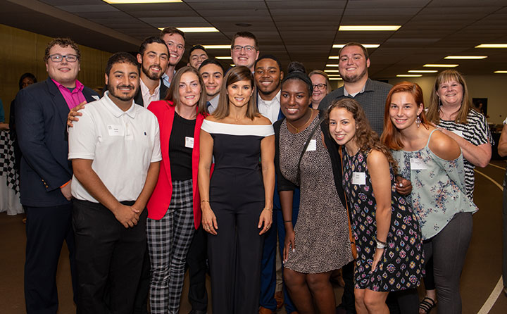 Danica Patrick mingles with students prior to her appearance for Baldwin Wallace University's speaker series.