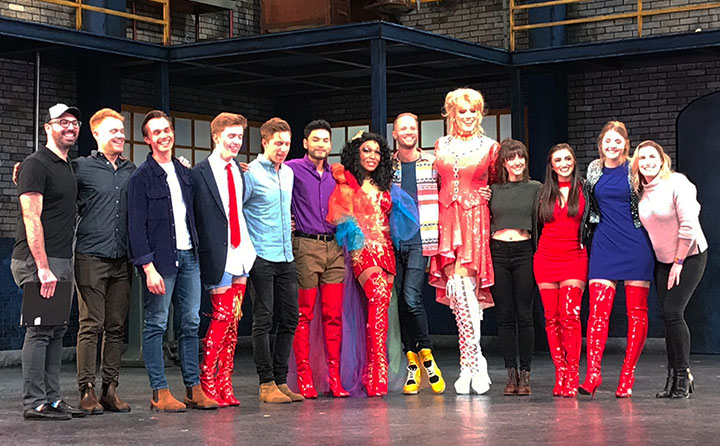 Returning BW music theatre alumni who've appeared in the Broadway and national tour casts of Kinky Boots stand with the BW performers who took on their roles.