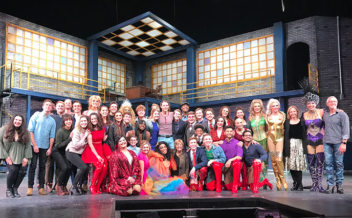 The "Lola" cast is joined by BW alumni who appeared in "Kinky Boots" on Broadway and in the national tour for a post-show photo.