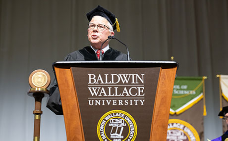 Ron Soeder delivers the fall 2019 commencement address at Baldwin Wallace University