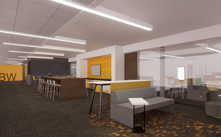 Architect's interior rendering view of BW's health sciences project designed by The Collaborative