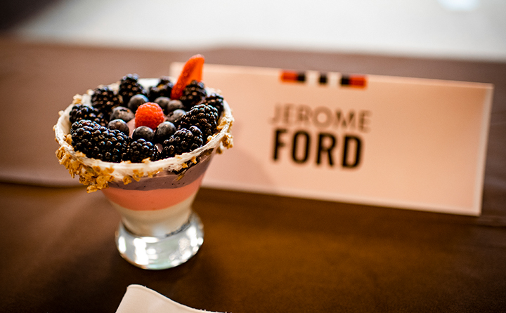 A healthy dessert created by Browns running back Jerome Ford awaits judging.