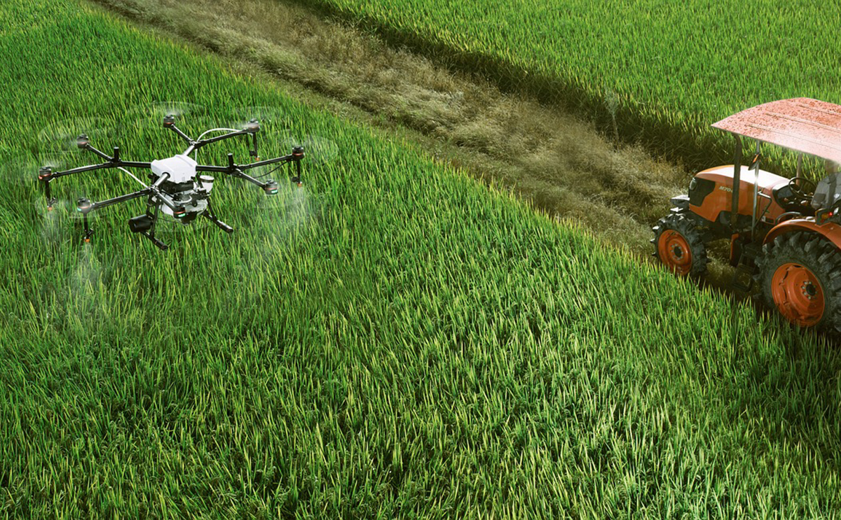 Drone over farm field