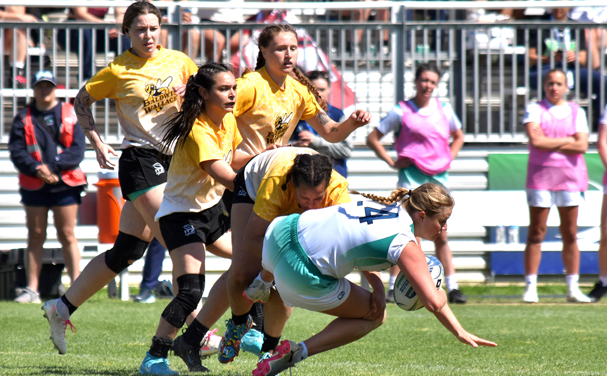 A women's rugby match at Baldwin Wallace University