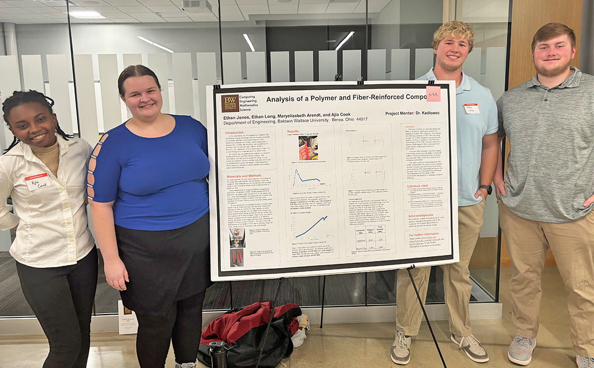 Students by poster at CEMS Showcase