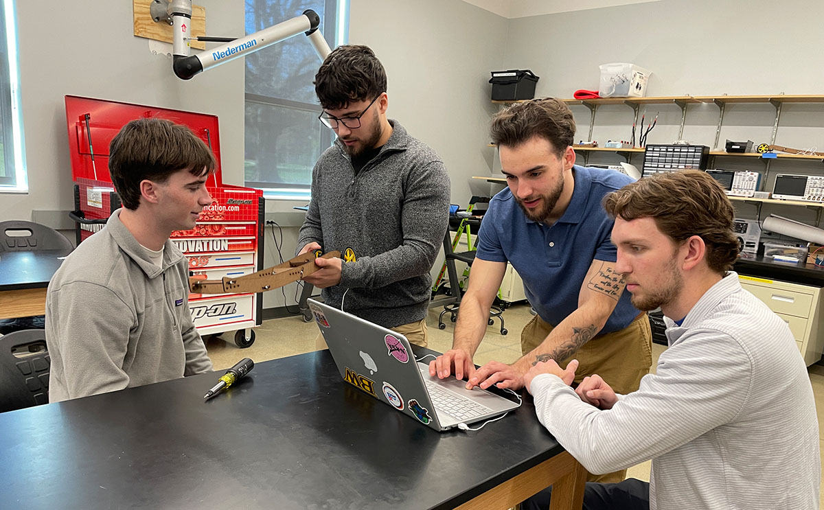 The students leading a new campus organization for engineering majors are. left to right, TJ Gibbons, Jaeden Roman, Andrew Palos and Michael Rodak.