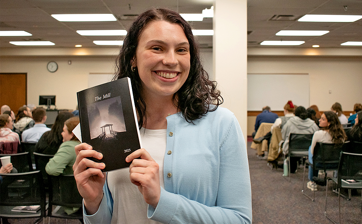 Student-writer with The Mill at the release party 
