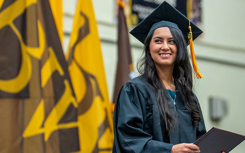 BW student at her commencement ceremony.