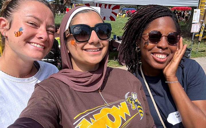 BW is a welcoming university where students near and far come for academic study. Weekend of Welcome carnival was the perfect backdrop for Raneem (center) to pose with Manon (left) and Sara (right), both from France.
