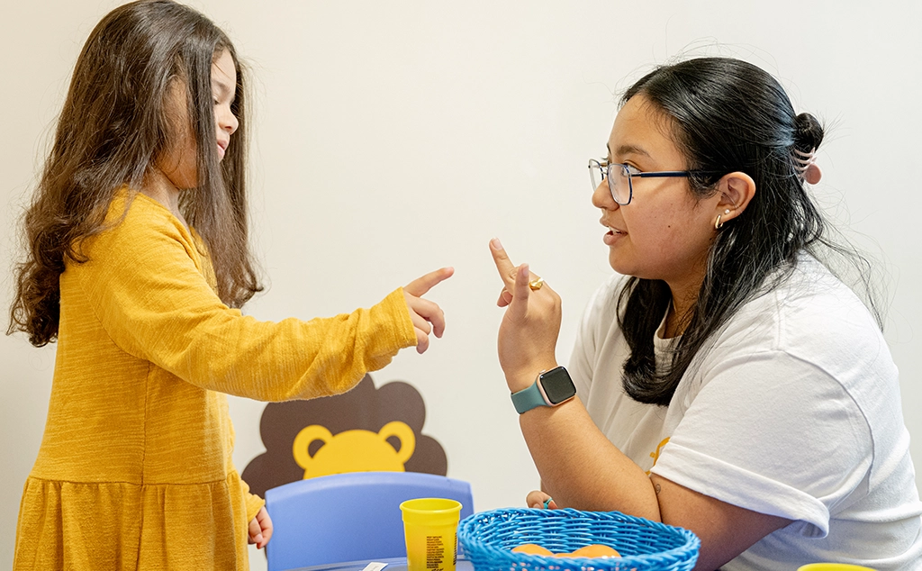 Baldwin Wallace SLP student working with patients in the BW Speech Clinic.