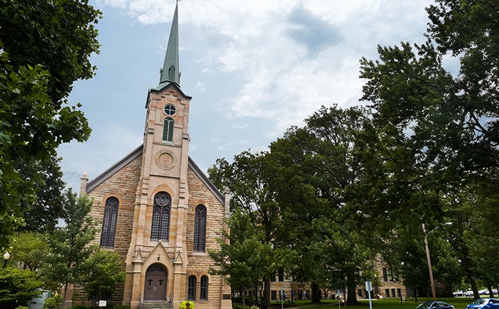 The historic Lindsay-Crossman Chapel was built of hand-cut Berea sandstone in 1872 and is on the National Registry of Historic Places.