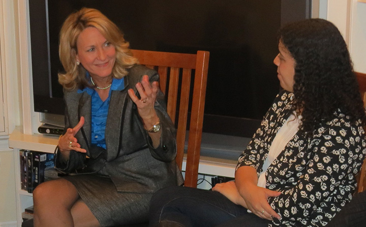 photo: Betty Sutton visits with BW students