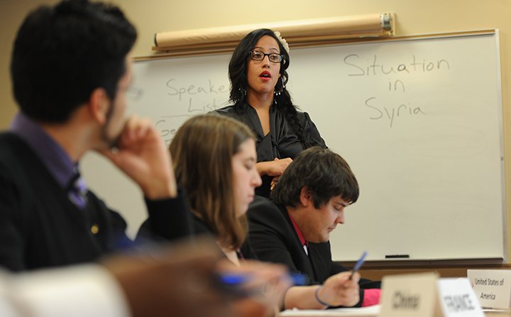 International Affairs students participating in a Mock United Nations exercise.