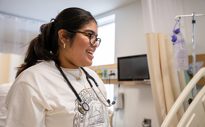 Baldwin Wallace nursing student smiling and wearing stethoscope