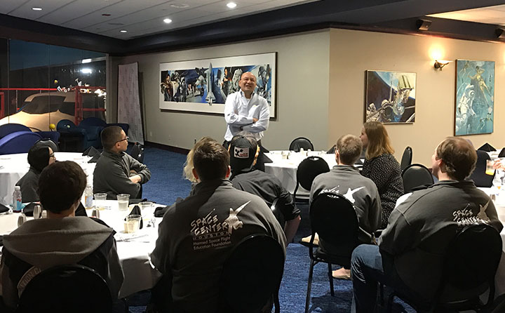 The BW contingent enjoys "Brunch with an Astronaut," with Mark Polansky, pilot on the 2001 Space Shuttle mission to the International Space Station.