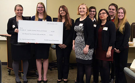 Members of a Baldwin Wallace University honors class in philanthropy awards a grant