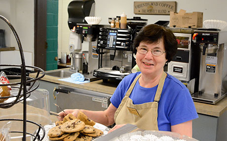 Baldwin Wallace University dining services employee smiles 