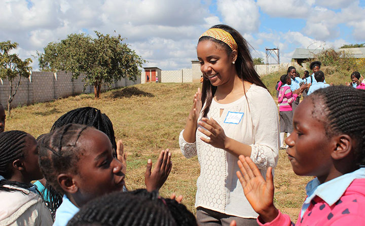Baldwin Wallace University SLP graduate student Andrea Flowers works with students in Zambia.
