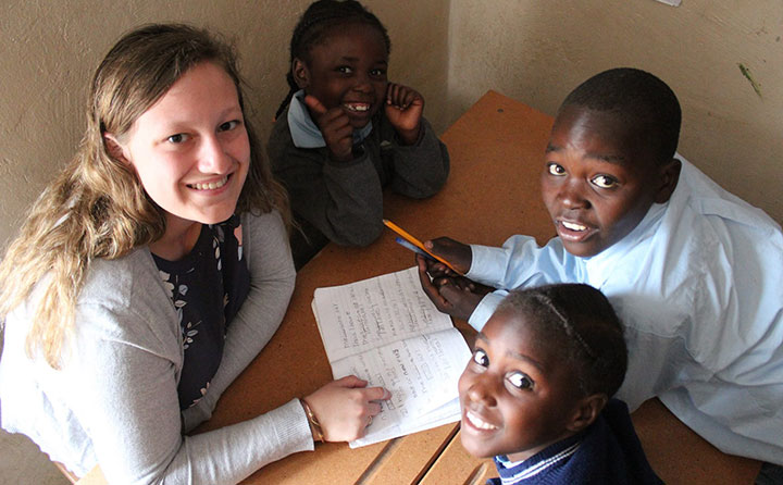 Baldwin Wallace University SLP graduate student Hannah Kerr works with students in Zambia.