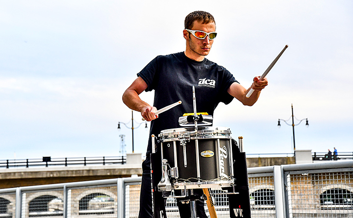 photo of BW student Gabriel MacWilliams playing his snare drum