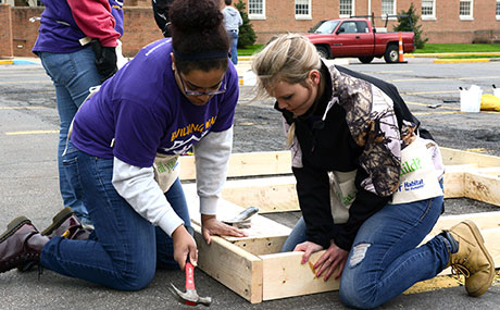 BW students help frame a house for Habitat for Humanity in 2016.