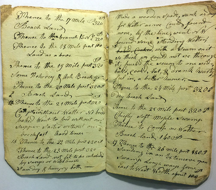 Pages in the field notebook of James Arbuckle, who surveyed near the Cuyahoga River in 1806.