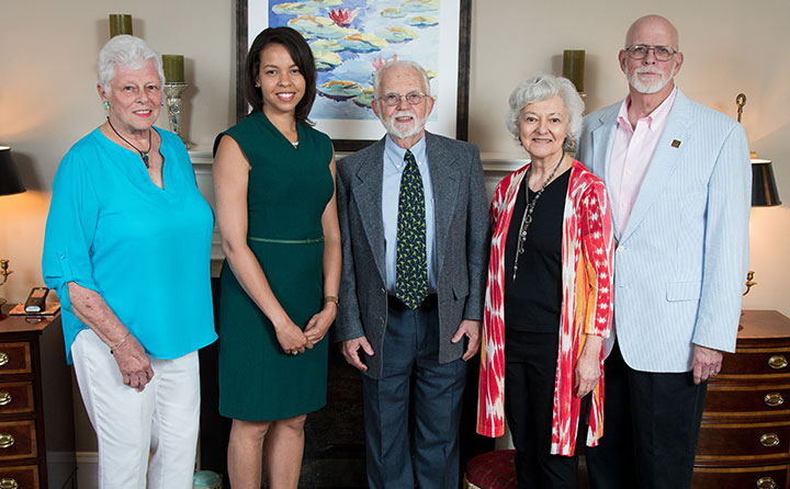 Left to right, 2018 Baldwin Wallace University Alumni Merit Award winners, Margaret “Muggsy” Bade Mason ’59, Nicole M. Bell Mitchell ’04, Dr. David O. Norris ’61, Helen Rathburn ‘66 and Tom Rathburn ’66.