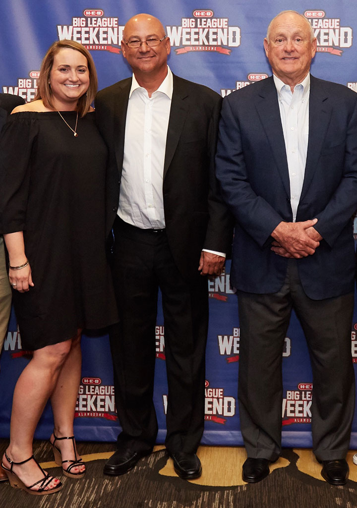 Penny Forster (l) with Indians Manager Terry Francona and MLB Hall of Fame pitcher Nolan Ryan