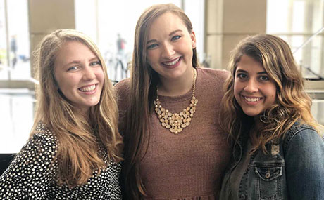 Photo of (left to right) Emma Hubbard '21, Gwyn Dubel '19 and Alli Zarlinga '20