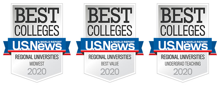 U.S. News badges for Best in the MW, Best Value, Best Teaching