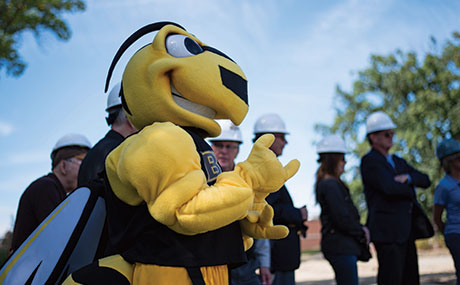 BW mascot Stinger helped out at Knowlton Center groundbreaking