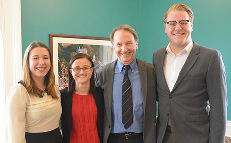 Tessa Fenstermaker (far left) at BW’s induction ceremony for Delta Phi Alpha, the National German Honor Society, with fellow 2018 inductees Corina Pavel, Professor Stephen Hollender (adviser) and Greg