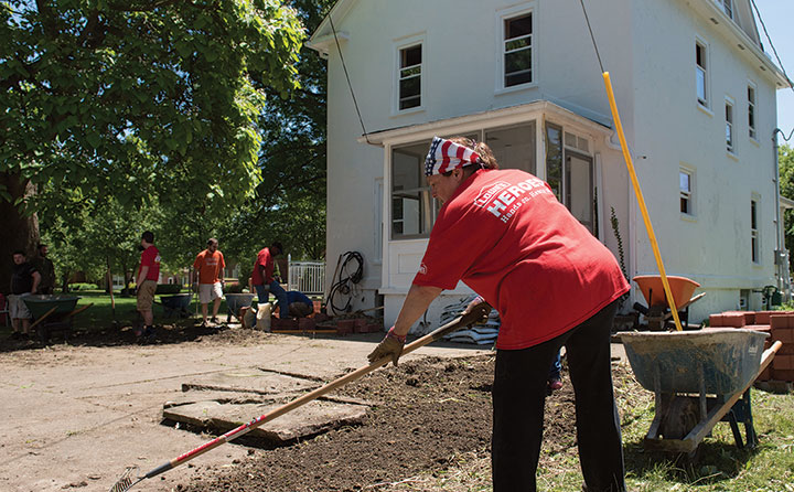 Volunteers from Lowes helped with landscaping and created an inviting rear patio area.