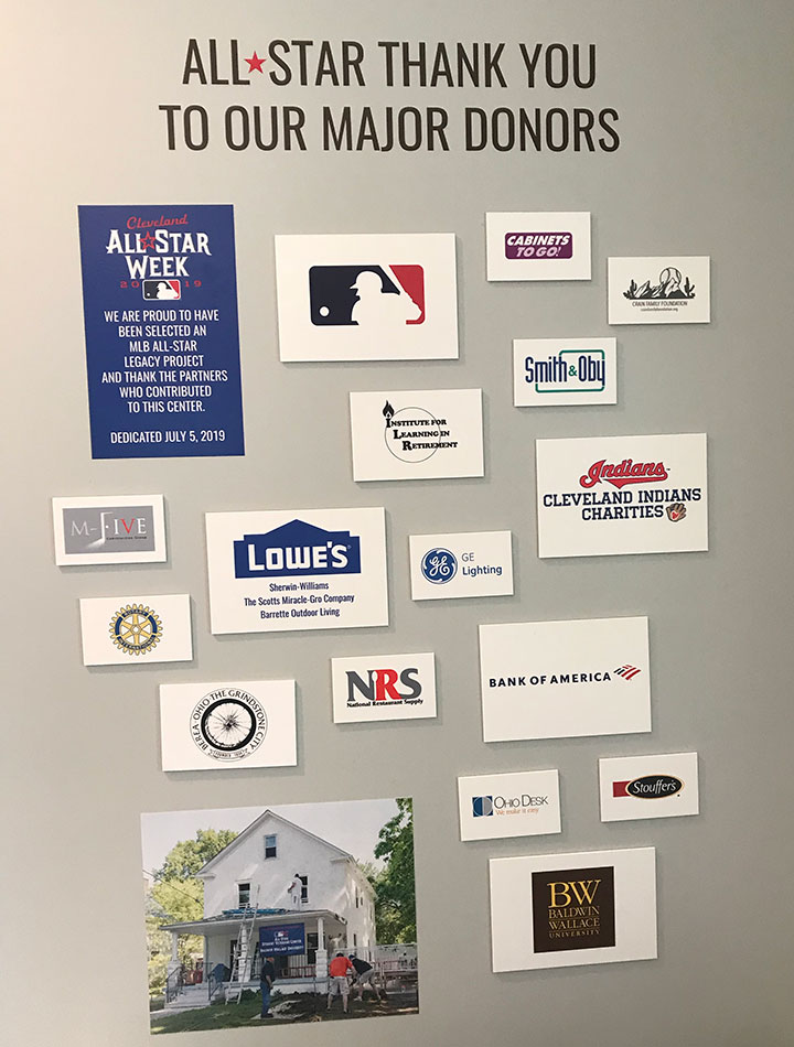 Donor wall in the All-Star Student Veterans Center at BW.