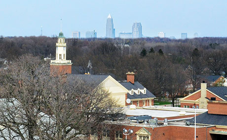 The skyline of Cleveland is visible from BW's Berea campus.