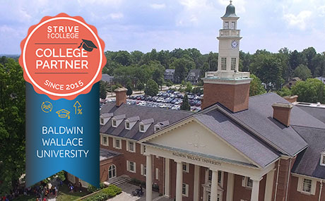 Strive Five badge over BW Strosacker Hall aerial