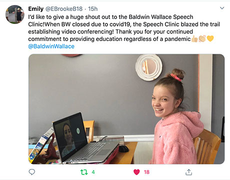 The move to online delivery of Speech Clinic services is appreciated by both BW students and their clients as seen in this Facebook post from a grateful parent.