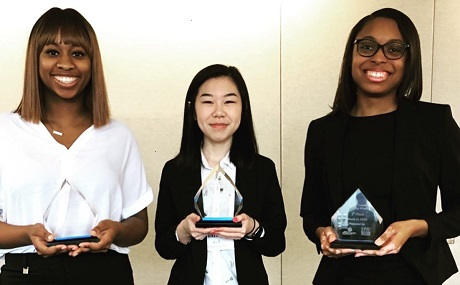 Winners of the first STEM Femme Startup Week, left to right, Aleyah Turner, Hannah Dill and Givaughna Garrett