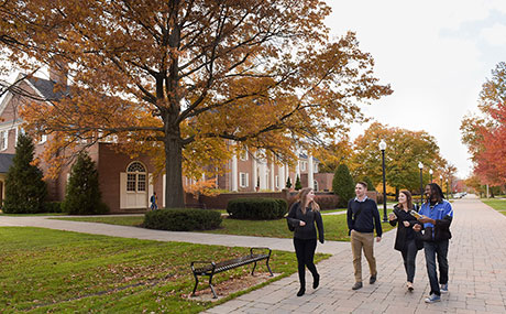 Transfer students walk the Baldwin Wallace campus in fall.