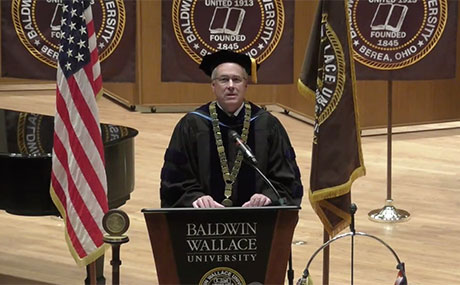 President Bob Helmer presides over Baldwin Wallace University's first ever "virtual conferring of ceremony" May 9, 2020