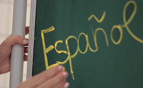photo of Spanish word on a chalk board