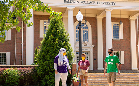 Photo of students wearing masks and social distancing at Strosacker