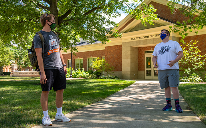 students in masks on Baldwin Wallace campus