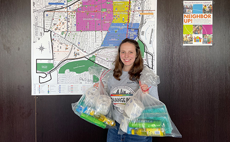 Public health major Hunter Welch ’22 at the Metro West Community Development Office.