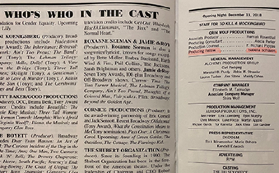 Isabella Shiavon on the playbill as a producing fellow for "To kill a mocking bird"