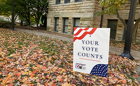 Sign promoting voter registration at BW