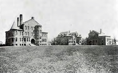 View of then-Baldwin University's "North Campus" in 1914, which includes buildings integrated into the Malicky Center and what is now known as Wheeler Hall.